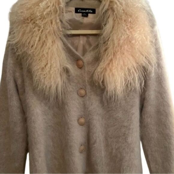 Connie Jackets & Blazers - Connie A Lee Cream Teddy Sweater with Faux Fur Collar